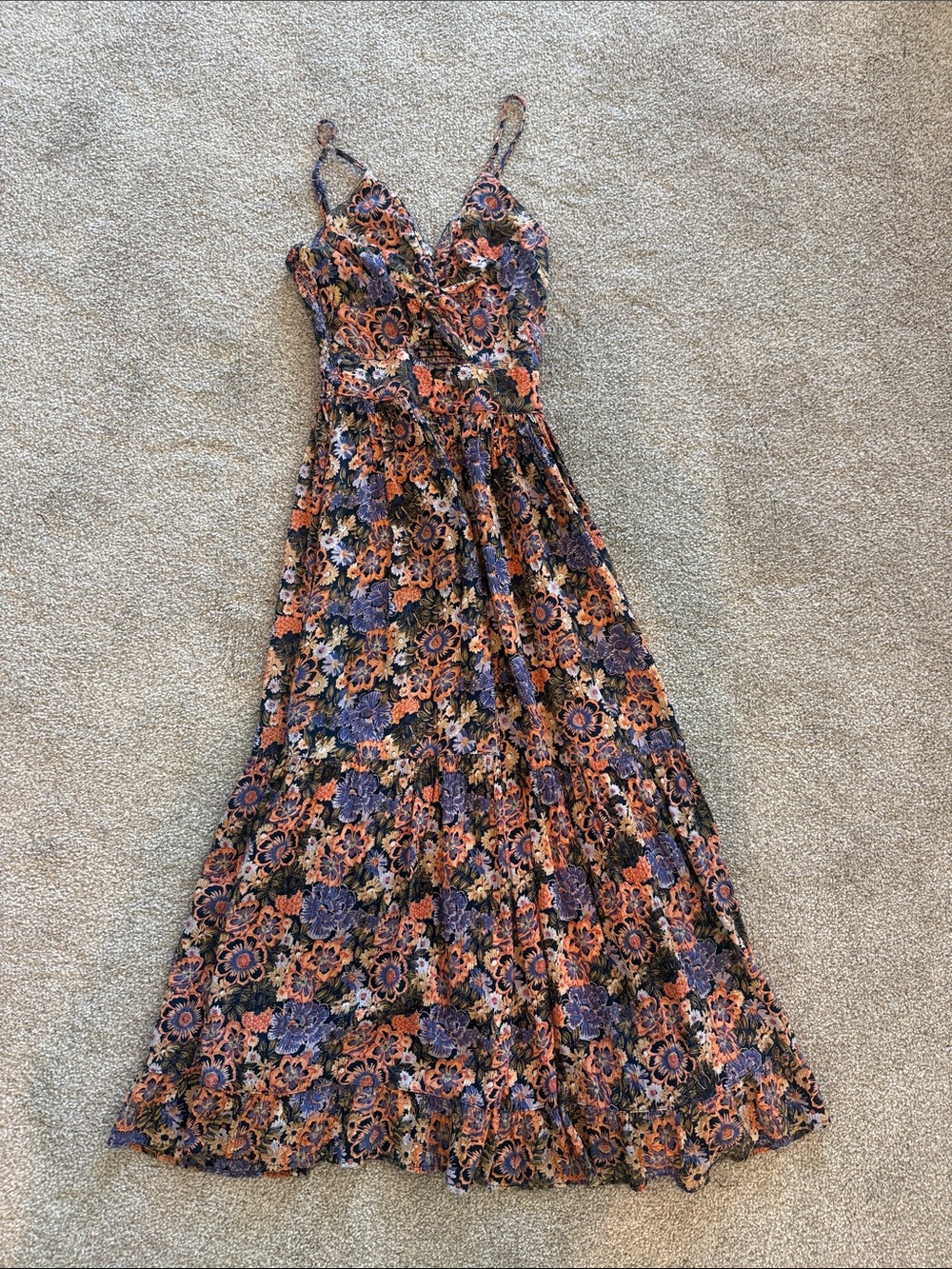 Angie Floral Spaghetti-Strap Maxi Dress with keyhole design
